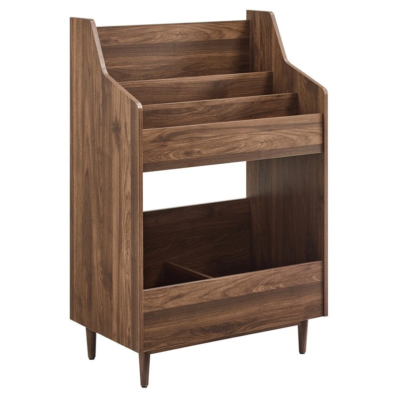 Crosley Furniture Liam 2-Shelf Mid-Century Wood Storage Stand in Walnut