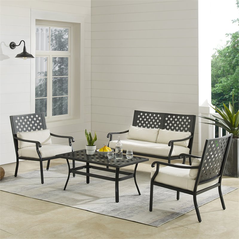 Crosley Furniture Alistair Metal Outdoor Sofa Set in Cream/Matte Black