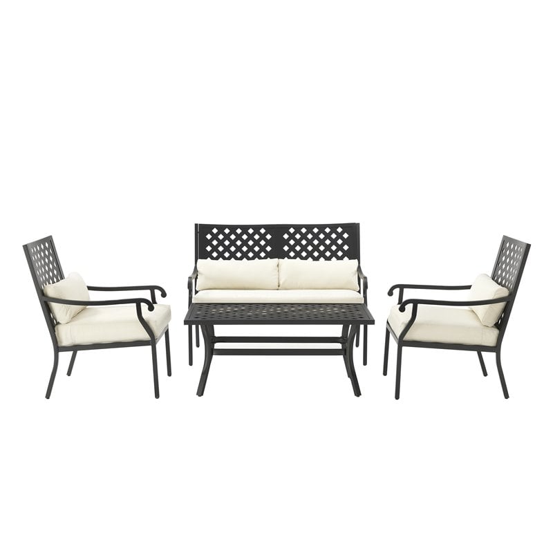 Crosley Furniture Alistair Metal Outdoor Sofa Set in Cream/Matte Black