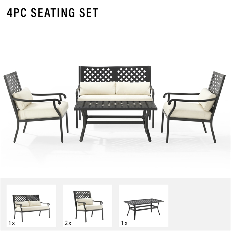 Crosley Furniture Alistair Metal Outdoor Sofa Set in Cream/Matte Black