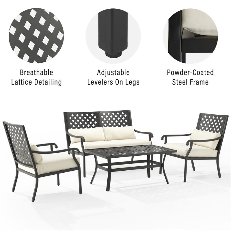 Crosley Furniture Alistair Metal Outdoor Sofa Set in Cream/Matte Black