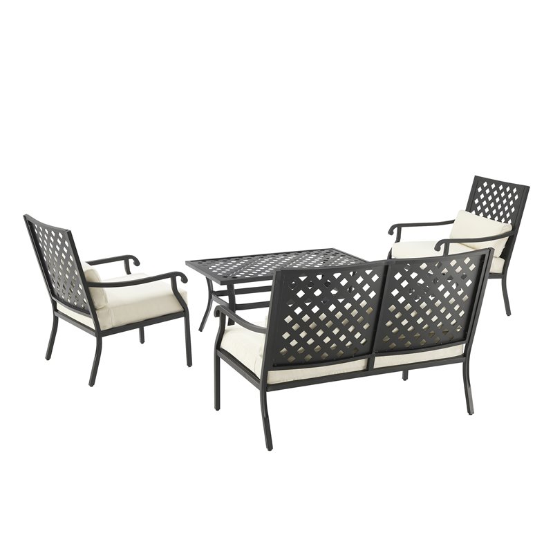 Crosley Furniture Alistair Metal Outdoor Sofa Set in Cream/Matte Black