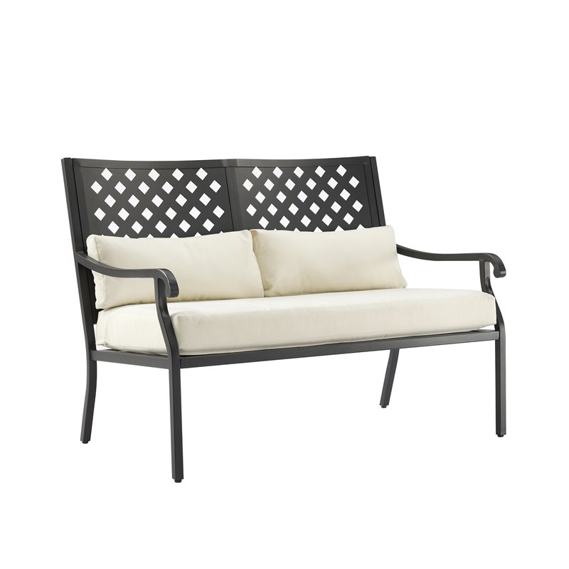 Crosley Furniture Alistair Metal Outdoor Sofa Set in Cream/Matte Black