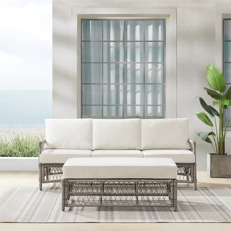 Crosley Furniture Thatcher 2-Piece Fabric Outdoor Sofa Set in Cream/Driftwood
