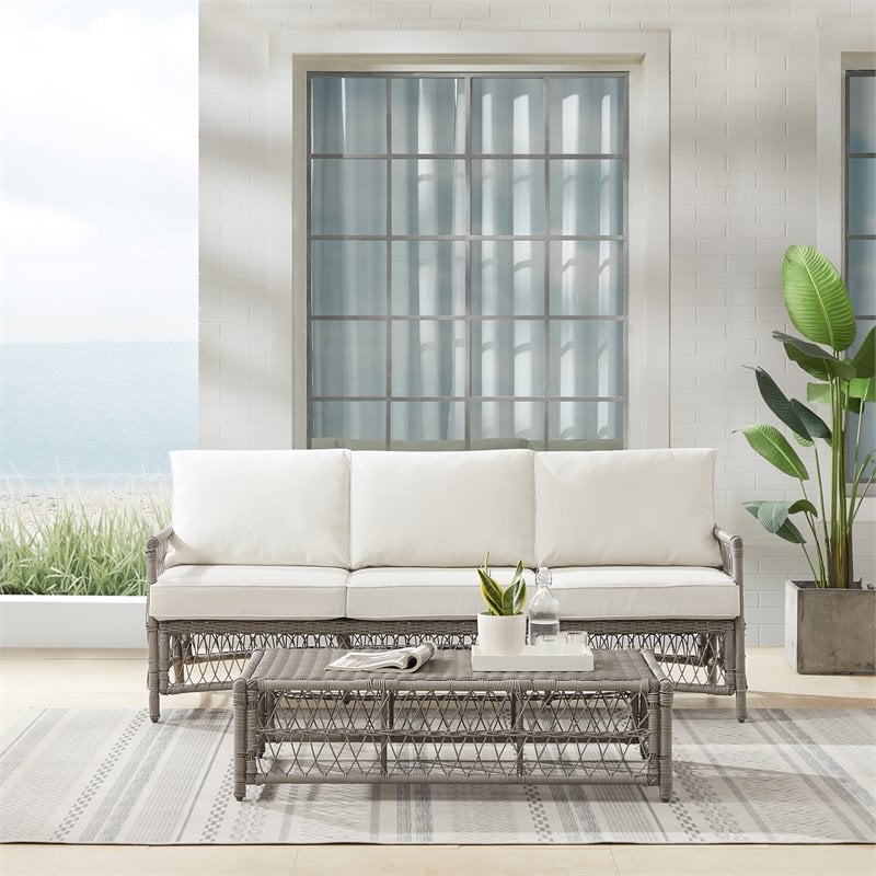 Crosley Furniture Thatcher 2-Piece Fabric Outdoor Sofa Set in Cream/Driftwood
