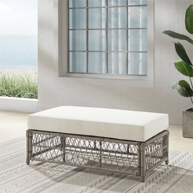 Crosley Furniture Thatcher Modern Fabric Outdoor Coffee Table in Cream/Driftwood