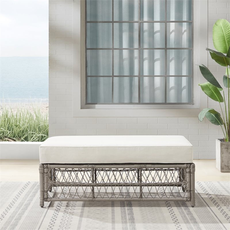 Crosley Furniture Thatcher Modern Fabric Outdoor Coffee Table in Cream/Driftwood