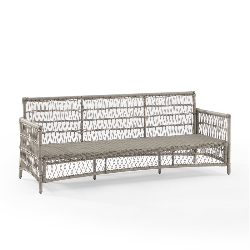 Crosley Furniture Thatcher Modern Fabric Outdoor Wicker Sofa in Cream/Driftwood
