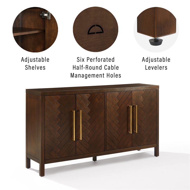 Crosley Furniture Darcy 4-Door Modern Wood Sideboard in Dark Brown