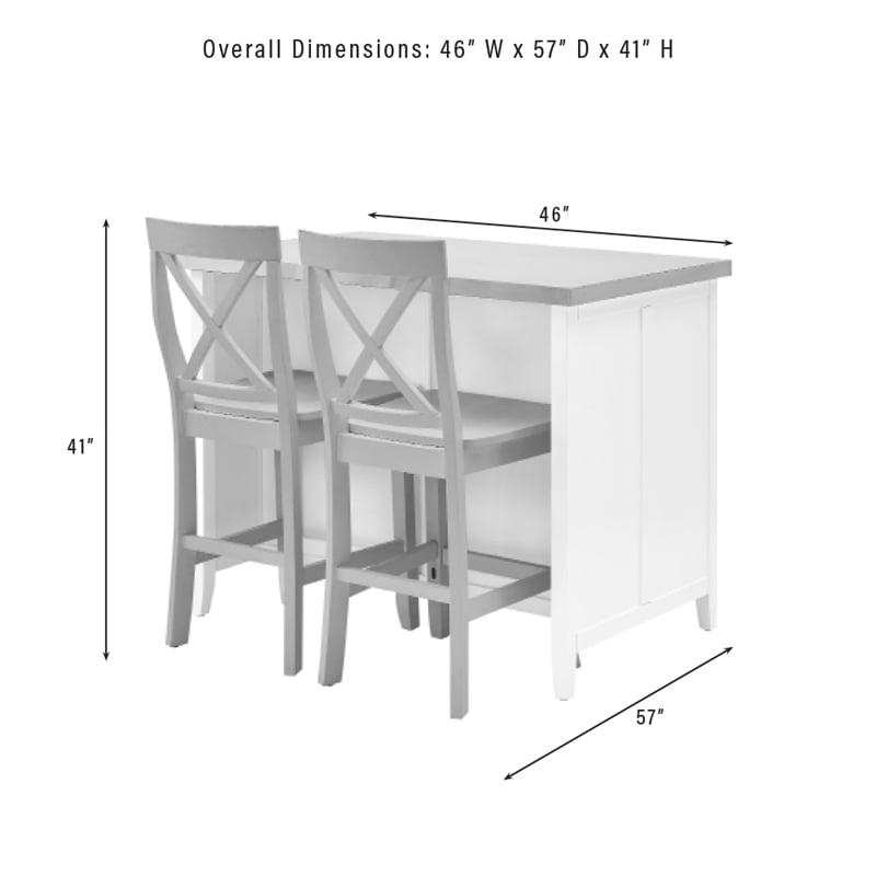 Crosley Furniture Silvia 3-Piece Wood Kitchen Island with X-Back Stools in White
