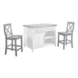 Crosley Furniture Silvia 3-Piece Wood Kitchen Island with X-Back Stools in White