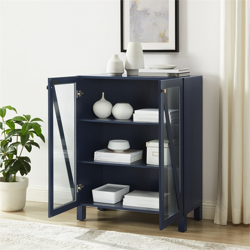 Crosley Furniture Cassai Wood/Tempered Glass Stackable Storage Pantry in Navy