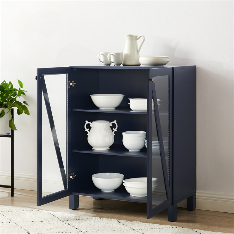 Crosley Furniture Cassai Wood/Tempered Glass Stackable Storage Pantry in Navy