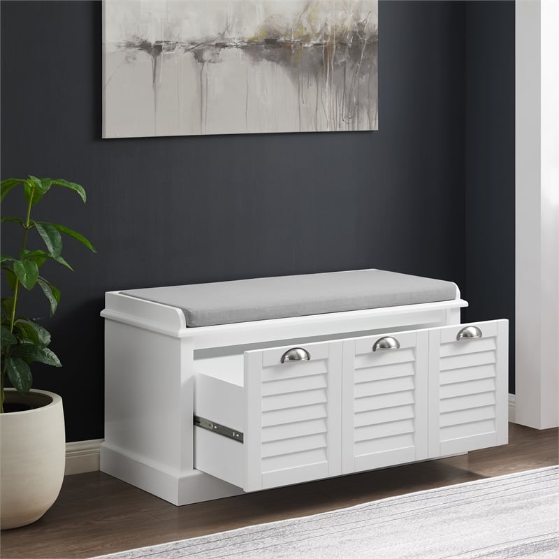 Crosley Furniture Ellison Coastal MDF Wood and Fabric Storage Bench - White/Gray