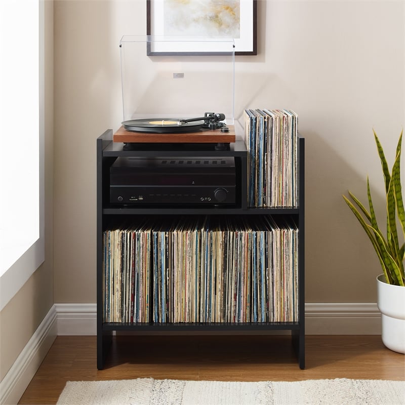 Crosley Furniture Portland Modern MDF Wood Birch Veneer Turntable Stand in Black