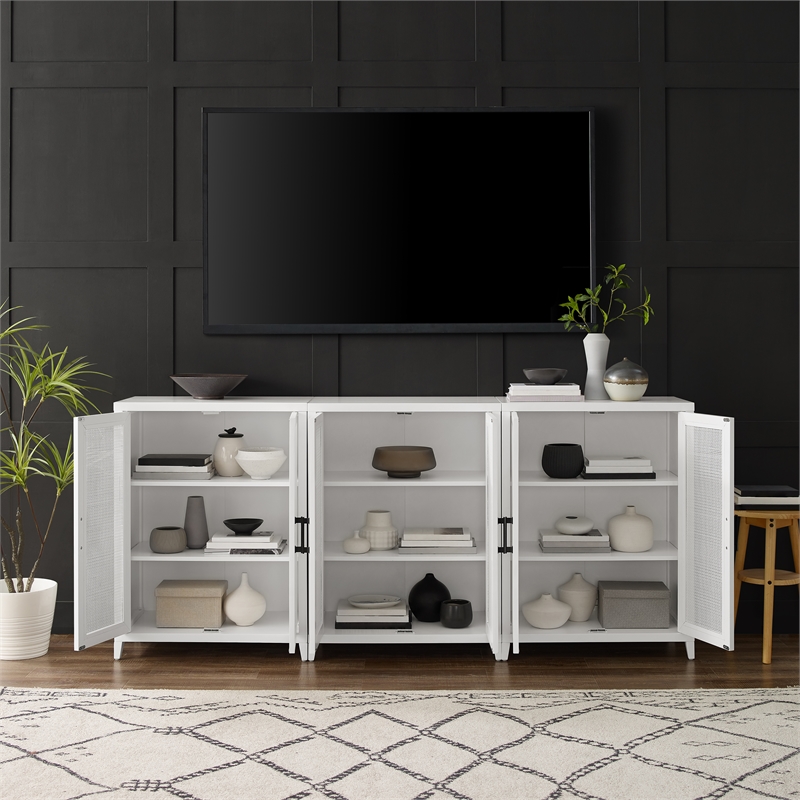 Crosley Furniture Milo Wood Media Storage Cabinet Set in White (Set of 3)