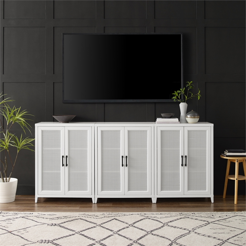 Crosley Furniture Milo Wood Media Storage Cabinet Set in White (Set of 3)
