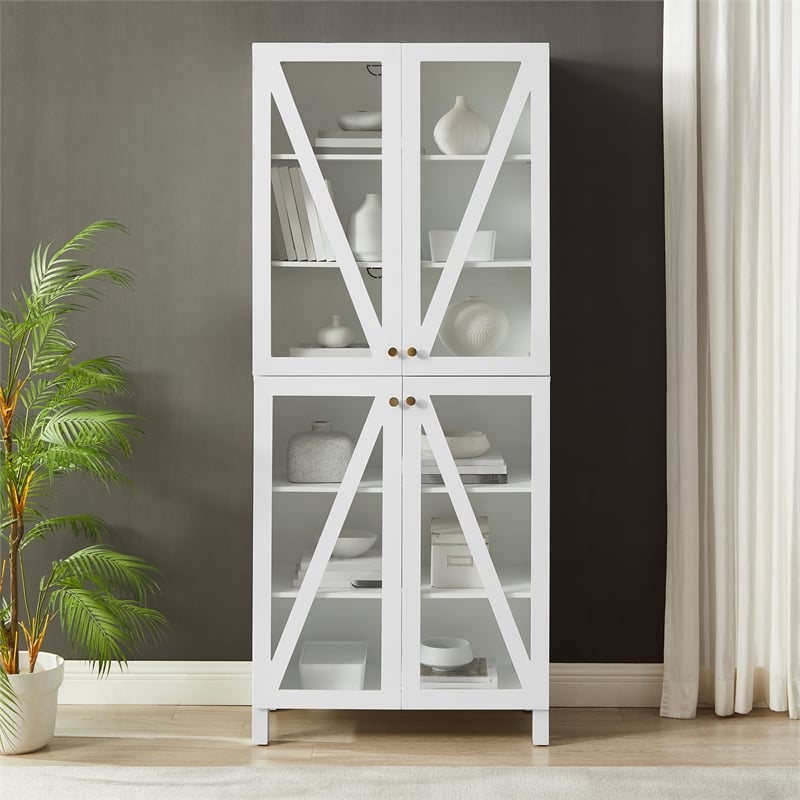 Crosley Furniture Cassai MDF Wood and Tempered Glass Tall Storage Pantry - White