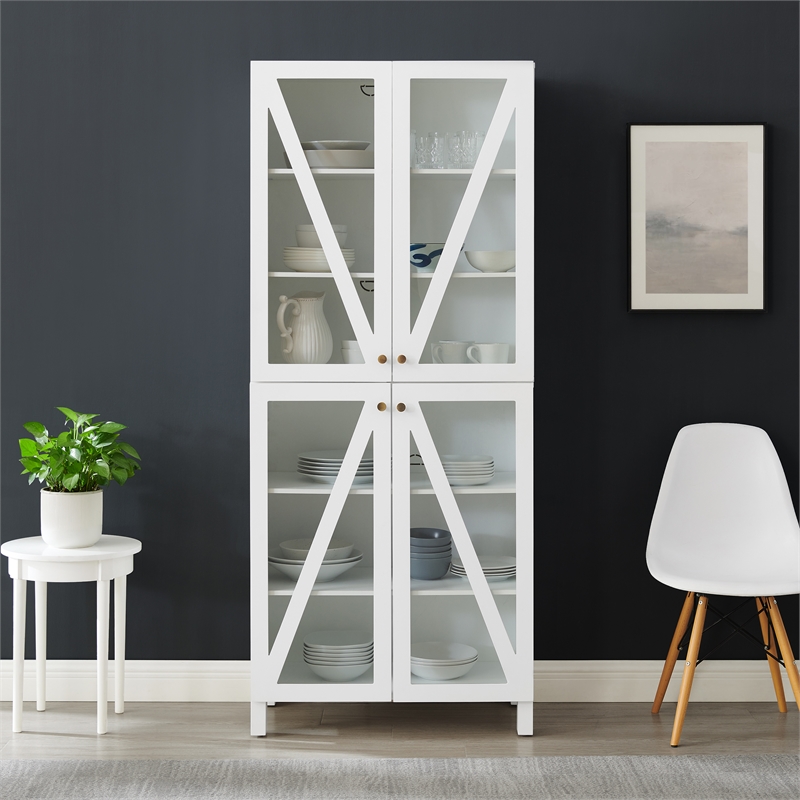 Crosley Furniture Cassai MDF Wood and Tempered Glass Tall Storage Pantry - White