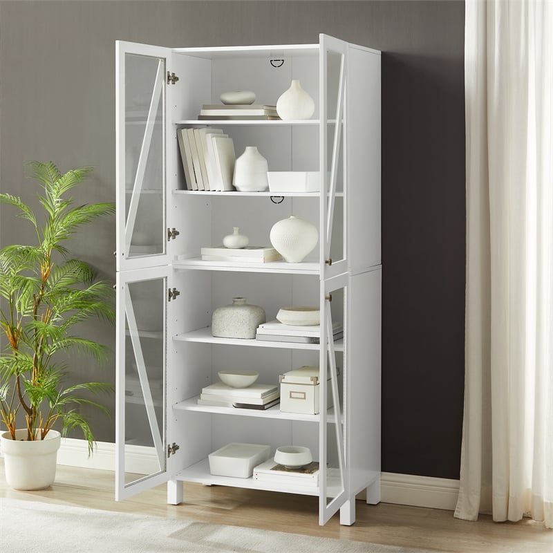 Crosley Furniture Cassai MDF Wood and Tempered Glass Tall Storage Pantry - White
