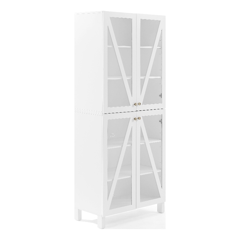 Crosley Furniture Cassai MDF Wood and Tempered Glass Tall Storage Pantry - White
