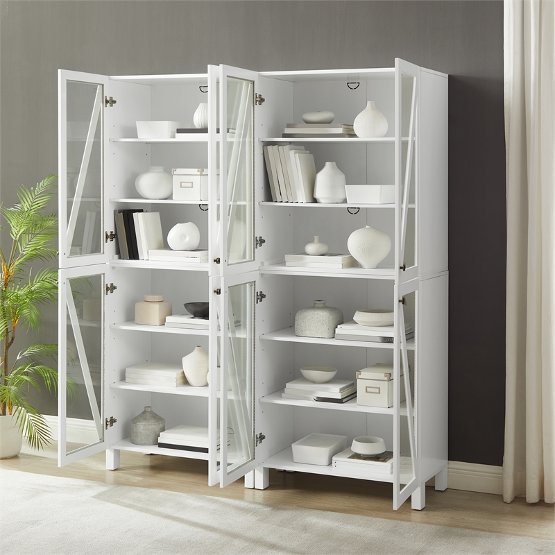 Crosley Furniture Cassai 2-Piece MDF Wood and Glass Storage Pantry Set in White