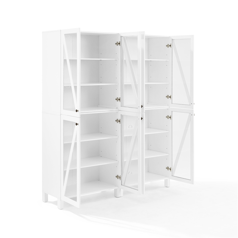 Crosley Furniture Cassai 2-Piece MDF Wood and Glass Storage Pantry Set in White