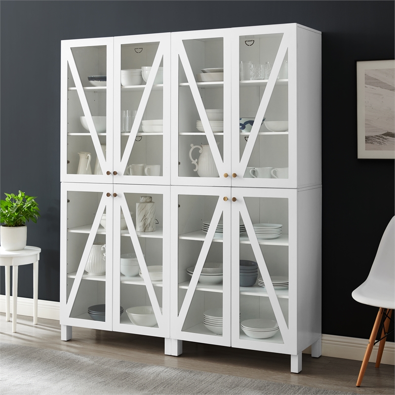 Crosley Furniture Cassai 2-Piece MDF Wood and Glass Storage Pantry Set in White