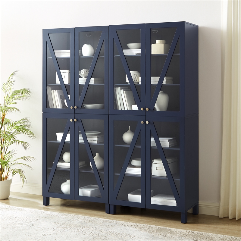 Crosley Furniture Cassai 2-Piece MDF Wood and Glass Storage Pantry Set in Navy