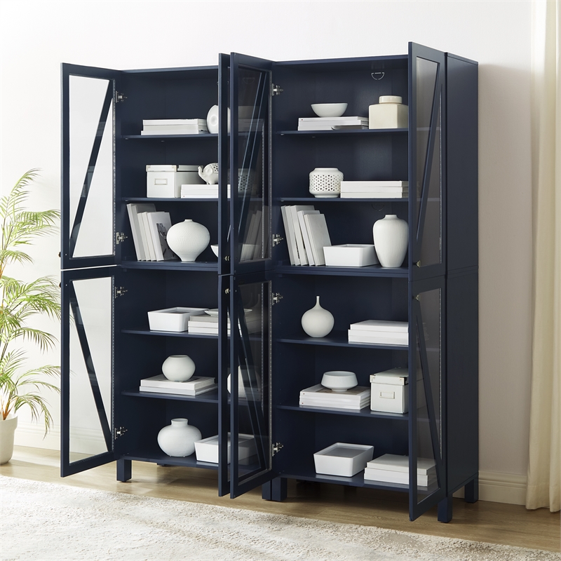 Crosley Furniture Cassai 2-Piece MDF Wood and Glass Storage Pantry Set in Navy
