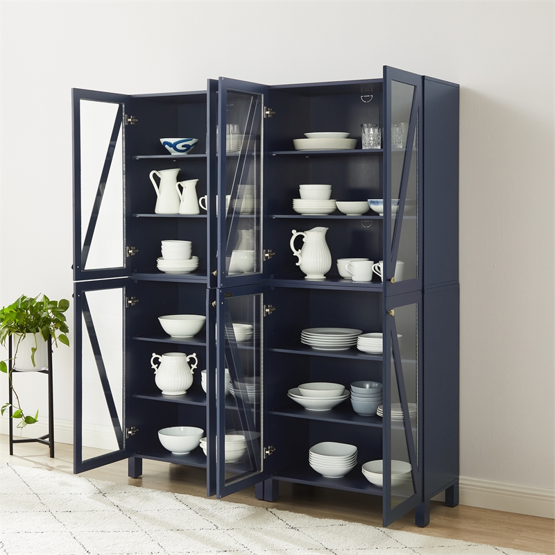 Crosley Furniture Cassai 2-Piece MDF Wood and Glass Storage Pantry Set in Navy