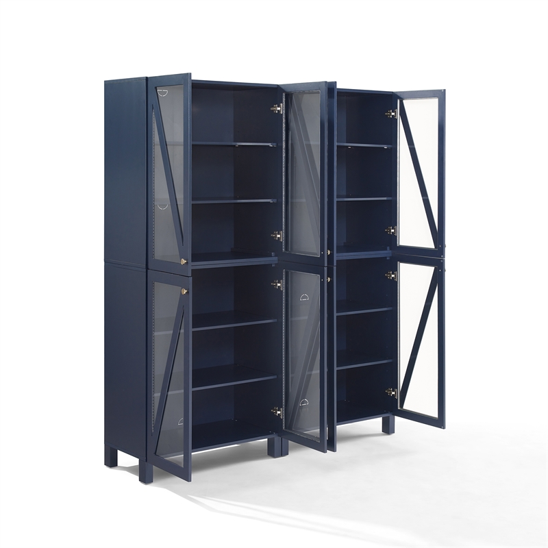 Crosley Furniture Cassai 2-Piece MDF Wood and Glass Storage Pantry Set in Navy