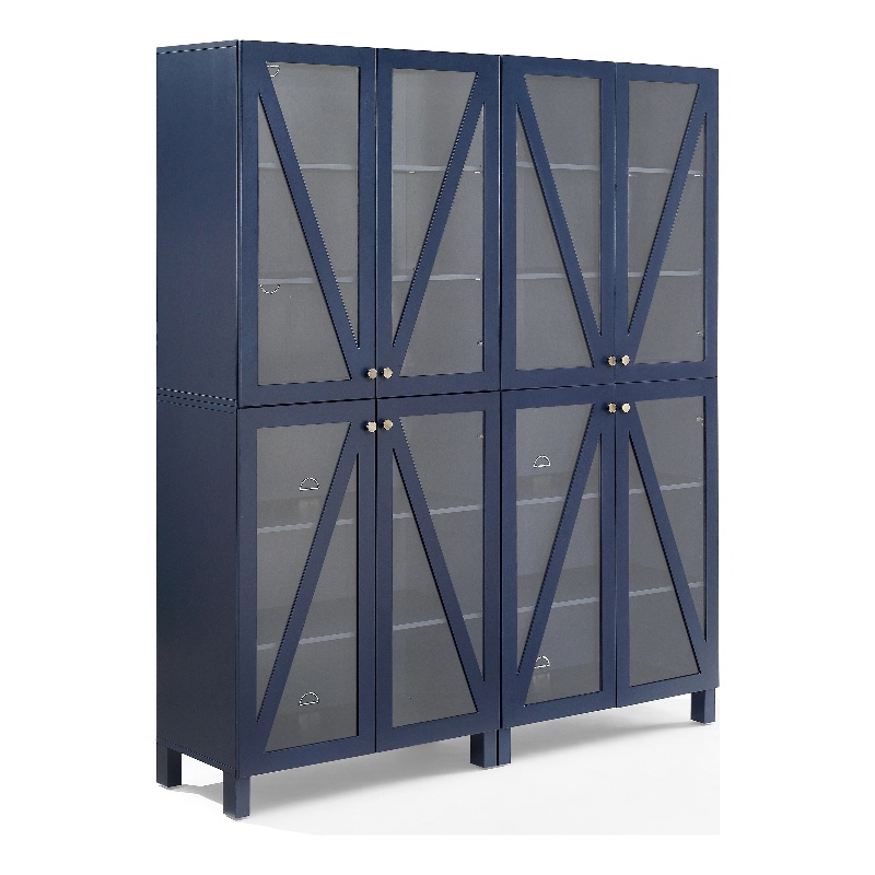 Crosley Furniture Cassai 2-Piece MDF Wood and Glass Storage Pantry Set in Navy