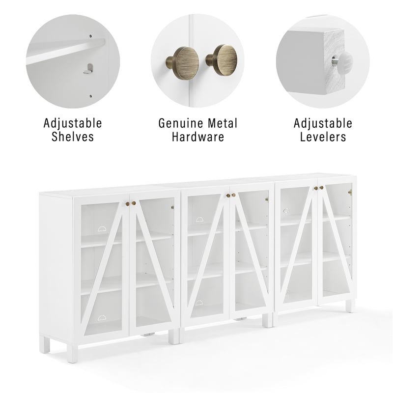 Crosley Furniture Cassai Wood Media Storage Cabinet Set in White (Set of 3)