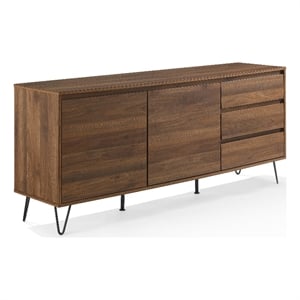 Crosley Furniture Teagan Wood Record Storage Sideboard in Brown Oak
