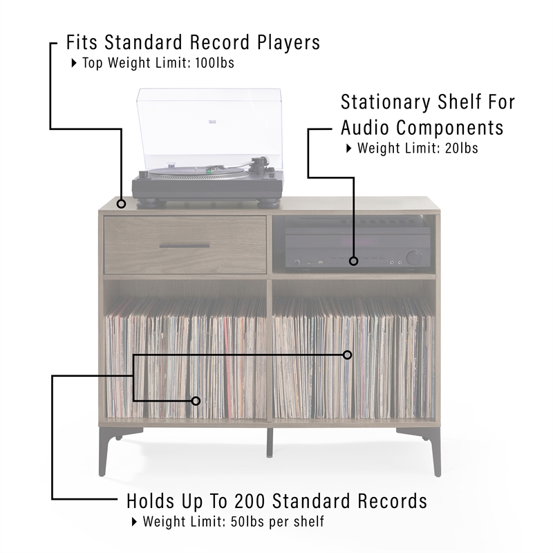 Crosley Furniture Sydney Modern MDF Wood Record Storage Media Console in Walnut