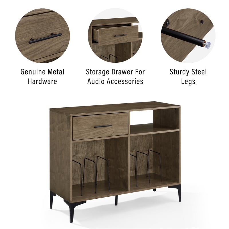 Crosley Furniture Sydney Modern MDF Wood Record Storage Media Console in Walnut