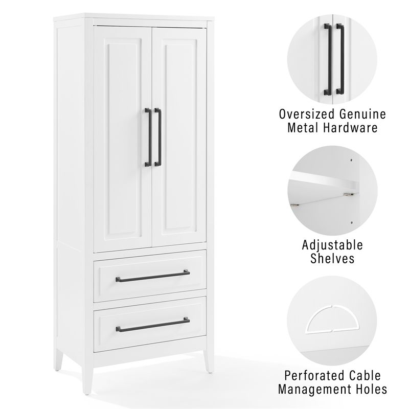Crosley Furniture Genevieve Particle Board and MDF Wood Storage Pantry in White