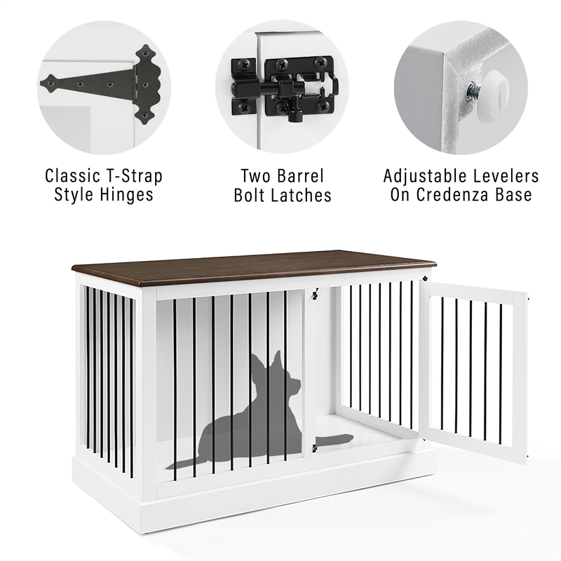 Crosley Furniture Winslow Small Wood Credenza Dog Crate in White/Dark Brown