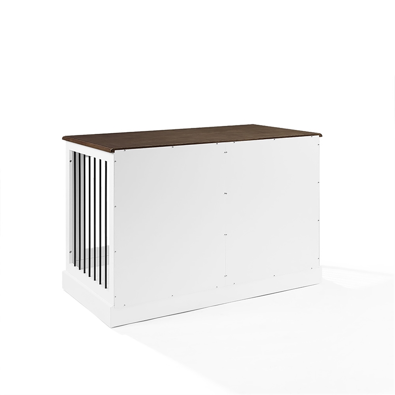 Crosley Furniture Winslow Small Wood Credenza Dog Crate in White/Dark Brown