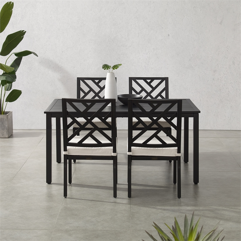 Crosley Furniture Locke 5-Piece Steel Metal Outdoor Dining Set in Cream/Black
