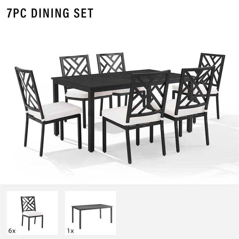 Crosley Furniture Locke 7-Piece Steel Metal Outdoor Dining Set in Cream/Black