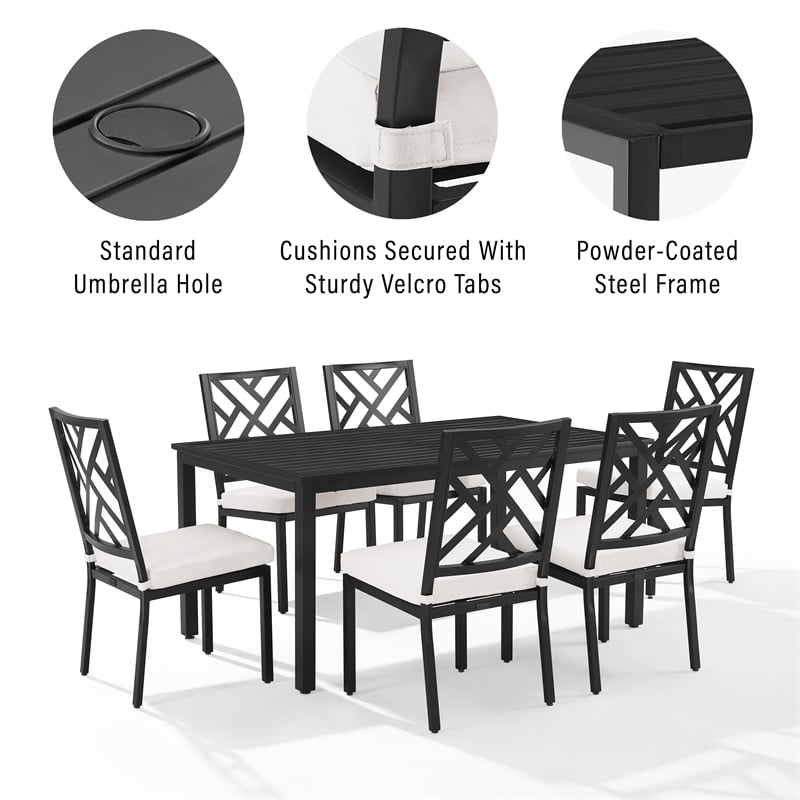 Crosley Furniture Locke 7-Piece Steel Metal Outdoor Dining Set in Cream/Black