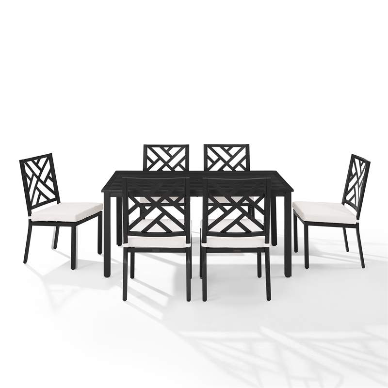 Crosley Furniture Locke 7-Piece Steel Metal Outdoor Dining Set in Cream/Black