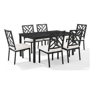 Crosley Furniture Locke 7-Piece Steel Metal Outdoor Dining Set in Cream/Black