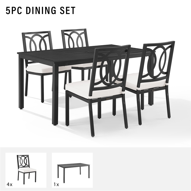 Crosley Furniture Chambers 5-Piece Steel Metal Outdoor Dining Set in Cream/Black