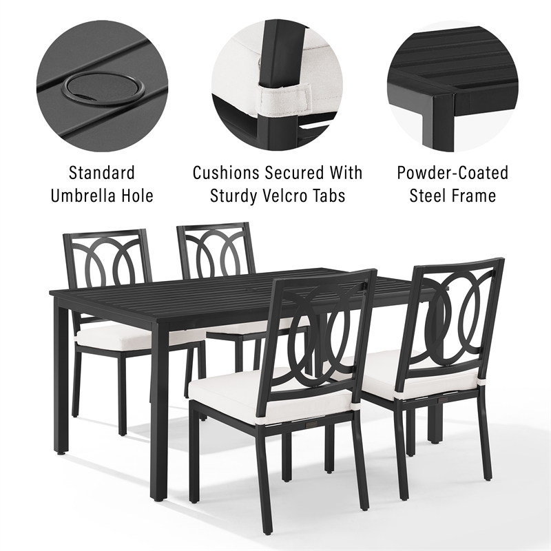 Crosley Furniture Chambers 5-Piece Steel Metal Outdoor Dining Set in Cream/Black