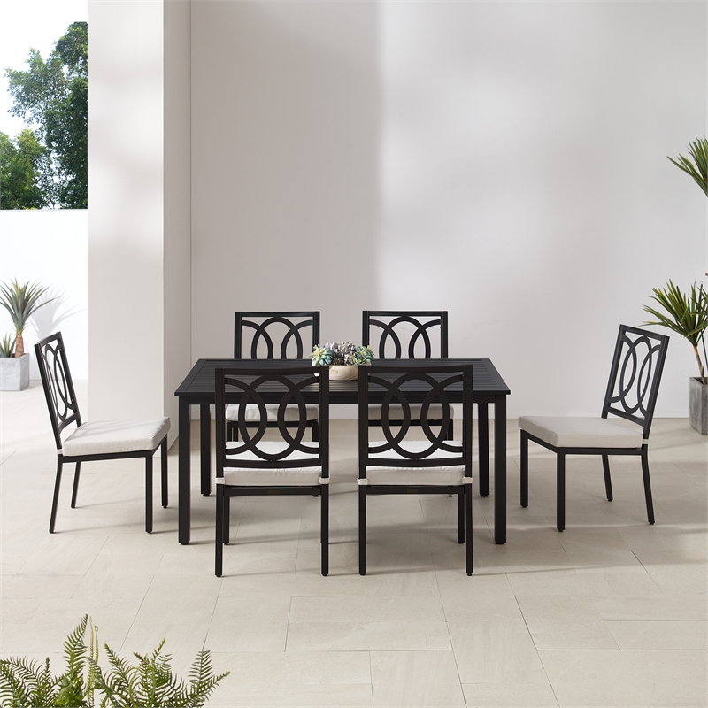 Crosley Furniture Chambers 7-Piece Steel Metal Outdoor Dining Set in Cream/Black