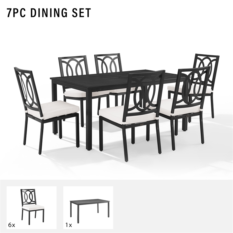 Crosley Furniture Chambers 7-Piece Steel Metal Outdoor Dining Set in Cream/Black