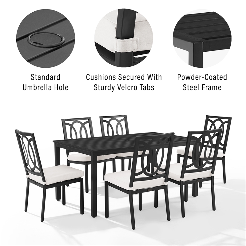 Crosley Furniture Chambers 7-Piece Steel Metal Outdoor Dining Set in Cream/Black